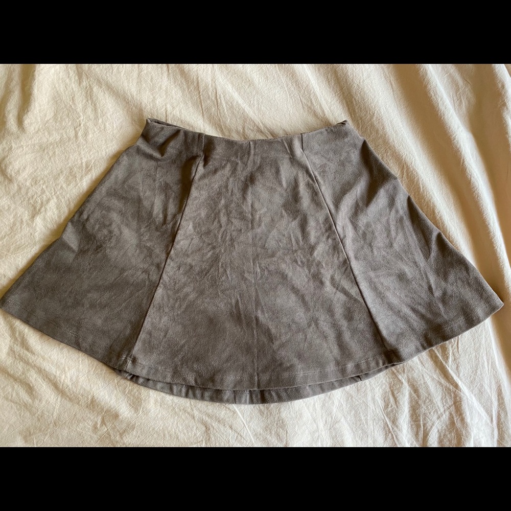 BROWN FAUX SUEDE FLARE SKIRT